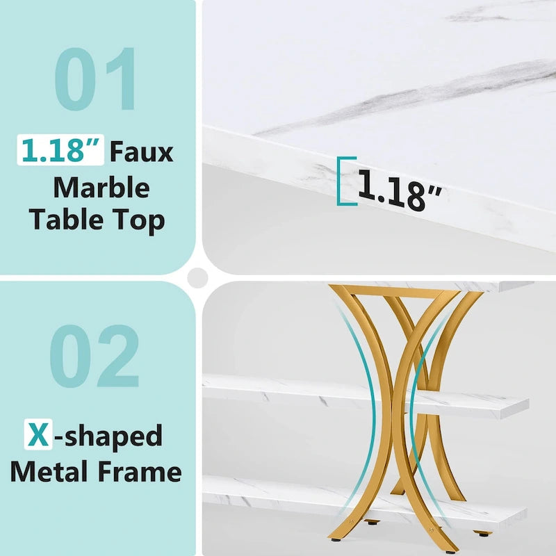 Brown/Grey/Gold X-Frame Narrow Console Table, 3-Tier Shelves