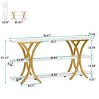 Brown/Grey/Gold X-Frame Narrow Console Table, 3-Tier Shelves