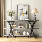 Brown/Grey/Gold X-Frame Narrow Console Table, 3-Tier Shelves