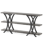 Brown/Grey/Gold X-Frame Narrow Console Table, 3-Tier Shelves