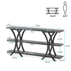 Brown/Grey/Gold X-Frame Narrow Console Table, 3-Tier Shelves