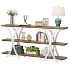 Brown/Grey/Gold X-Frame Narrow Console Table, 3-Tier Shelves