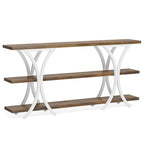 Brown/Grey/Gold X-Frame Narrow Console Table, 3-Tier Shelves