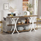 Brown/Grey/Gold X-Frame Narrow Console Table, 3-Tier Shelves