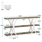 Brown/Grey/Gold X-Frame Narrow Console Table, 3-Tier Shelves