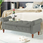Grey / Beige Button-Tufted Storage Bench with Rolled Arms, 1-Seat, 63"