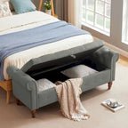 Grey / Beige Button-Tufted Storage Bench with Rolled Arms, 1-Seat, 63"