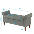 Grey / Beige Button-Tufted Storage Bench with Rolled Arms, 1-Seat, 63"