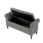 Grey / Beige Button-Tufted Storage Bench with Rolled Arms, 1-Seat, 63"