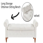 Grey / Beige Button-Tufted Storage Bench with Rolled Arms, 1-Seat, 63"