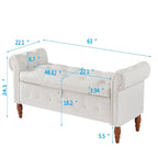 Grey / Beige Button-Tufted Storage Bench with Rolled Arms, 1-Seat, 63"