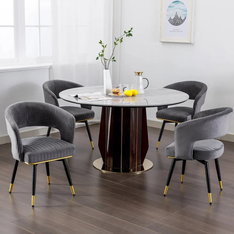 Grey/Blue/Green Velvet Swivel Armchair with Gold Legs, Set of 2