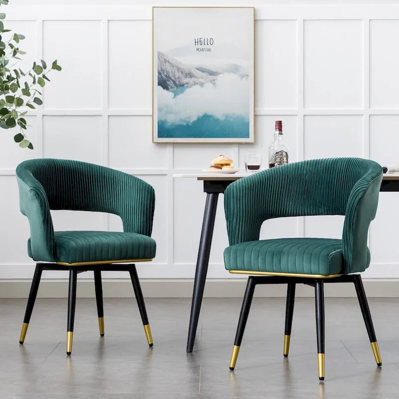 Grey/Blue/Green Velvet Swivel Armchair with Gold Legs, Set of 2