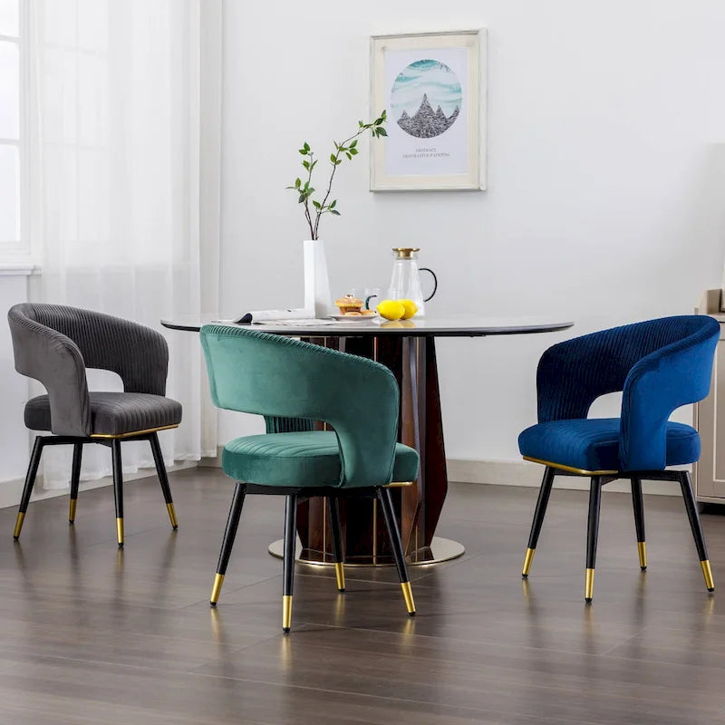 Grey/Blue/Green Velvet Swivel Armchair with Gold Legs, Set of 2