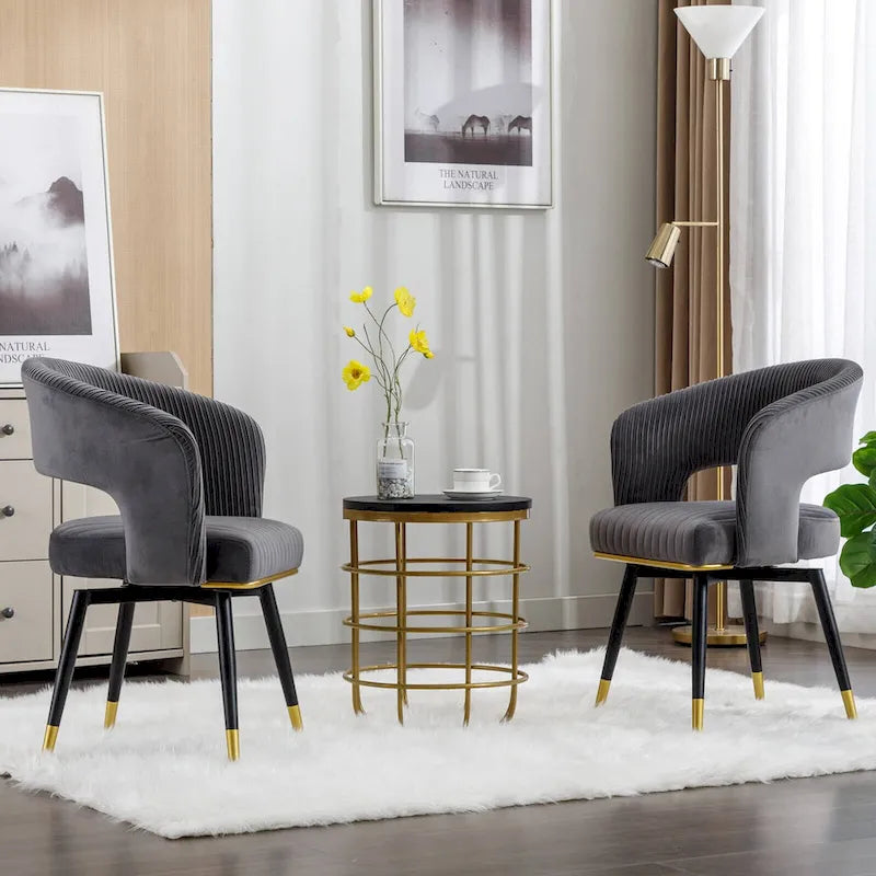 Grey/Blue/Green Velvet Swivel Armchair with Gold Legs, Set of 2