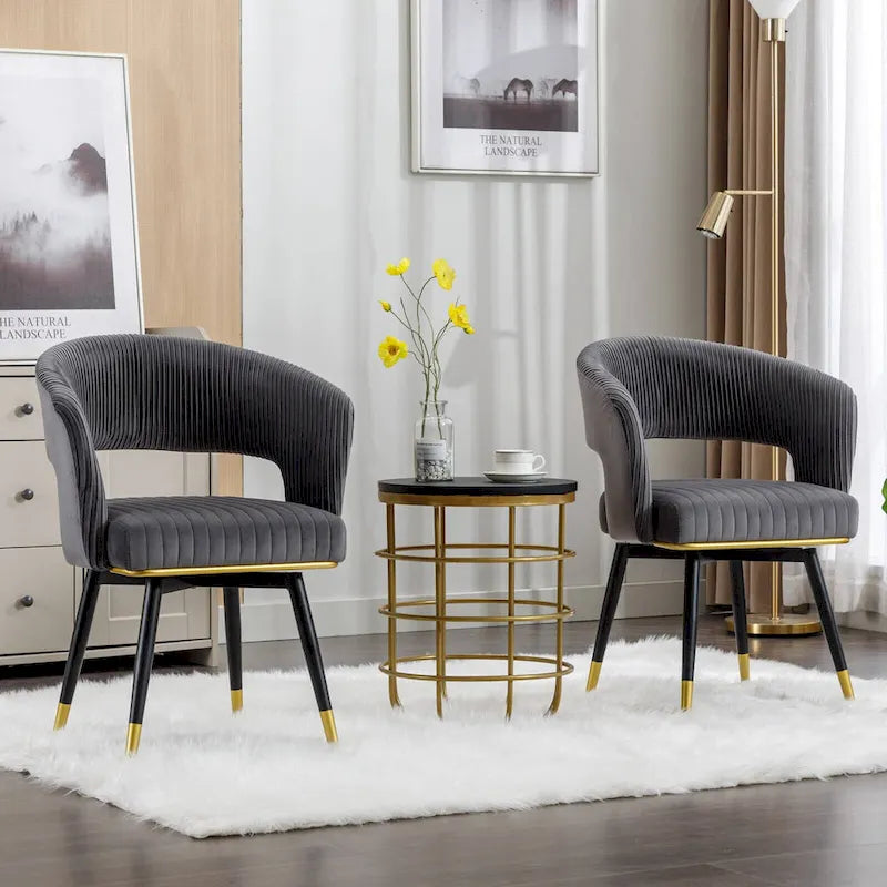 Grey/Blue/Green Velvet Swivel Armchair with Gold Legs, Set of 2
