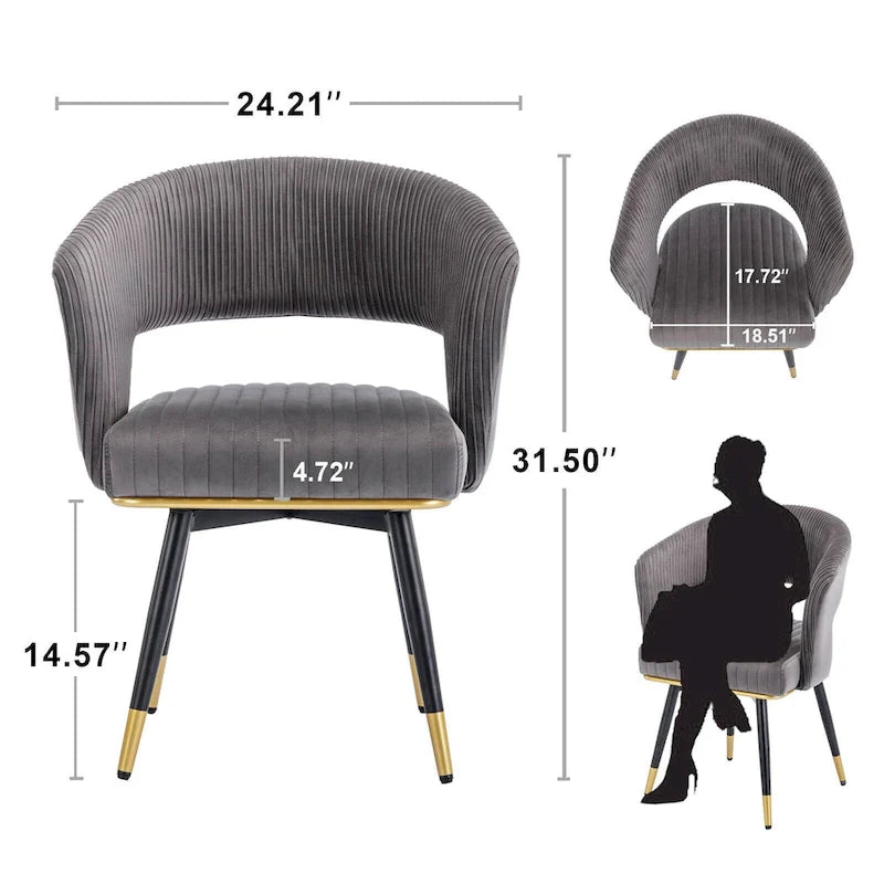 Grey/Blue/Green Velvet Swivel Armchair with Gold Legs, Set of 2