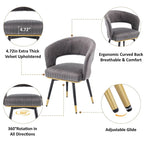 Grey/Blue/Green Velvet Swivel Armchair with Gold Legs, Set of 2
