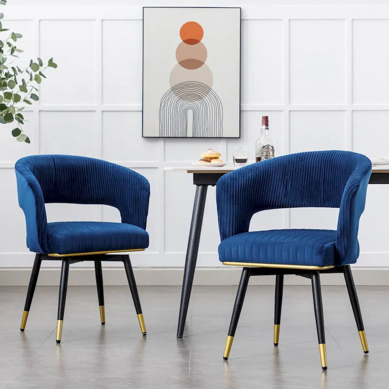 Grey/Blue/Green Velvet Swivel Armchair with Gold Legs, Set of 2