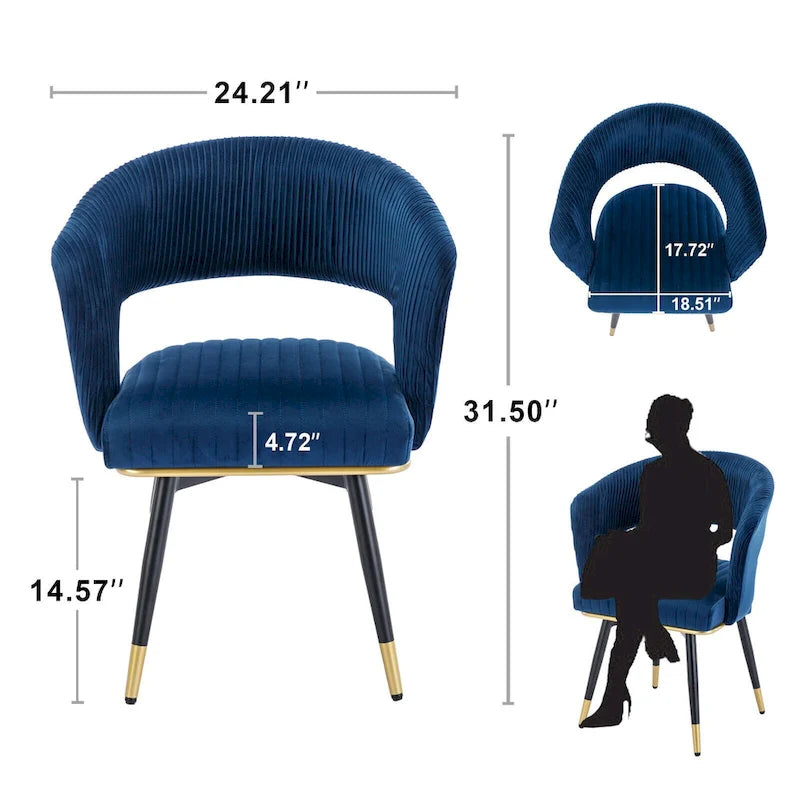 Grey/Blue/Green Velvet Swivel Armchair with Gold Legs, Set of 2