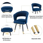 Grey/Blue/Green Velvet Swivel Armchair with Gold Legs, Set of 2