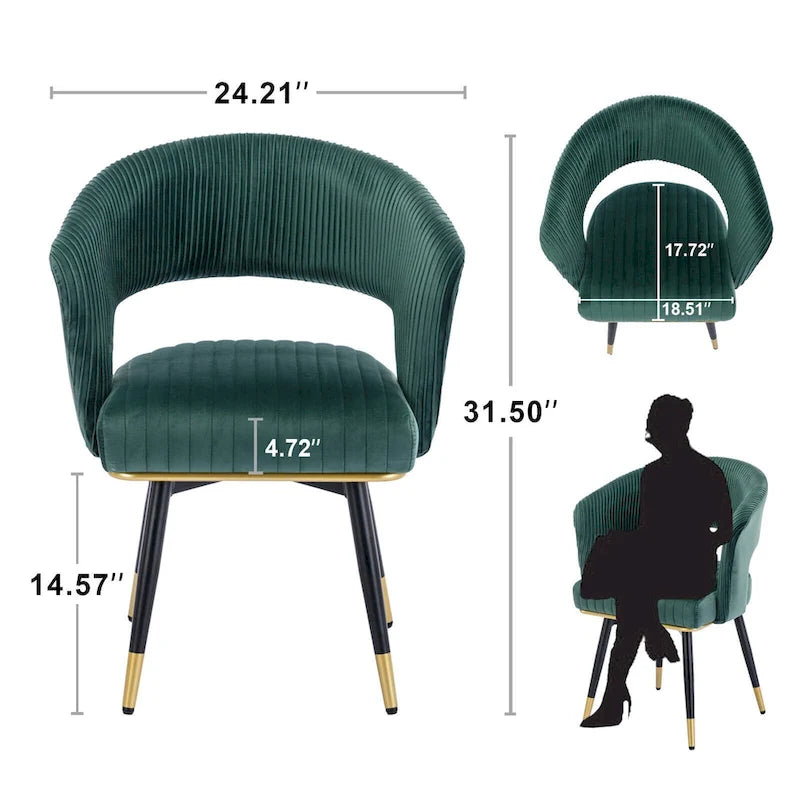Grey/Blue/Green Velvet Swivel Armchair with Gold Legs, Set of 2
