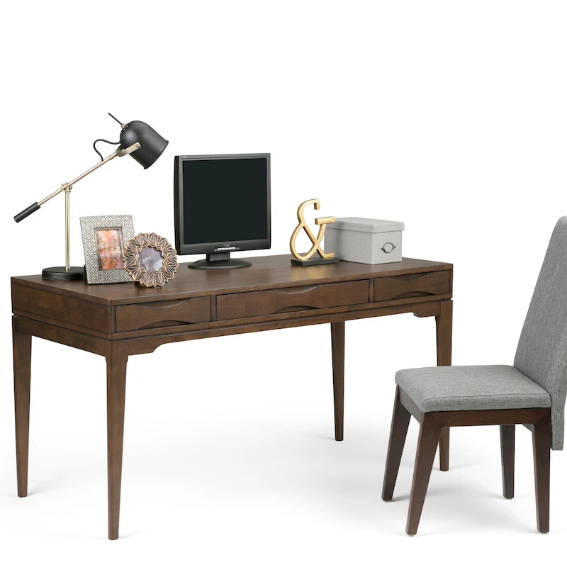 Solid Rubberwood Mid-Century Writing Desk, 60 in., 1 Person