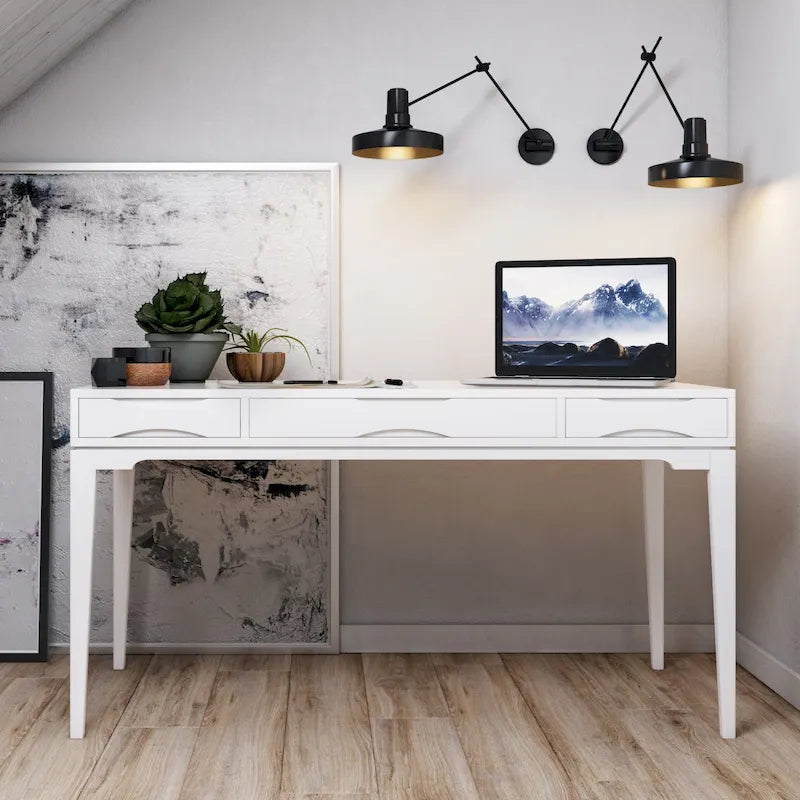 Escritorio de Madera de Caucho Maciza, de Estilo Mid-Century, 152 cm, 1 Persona