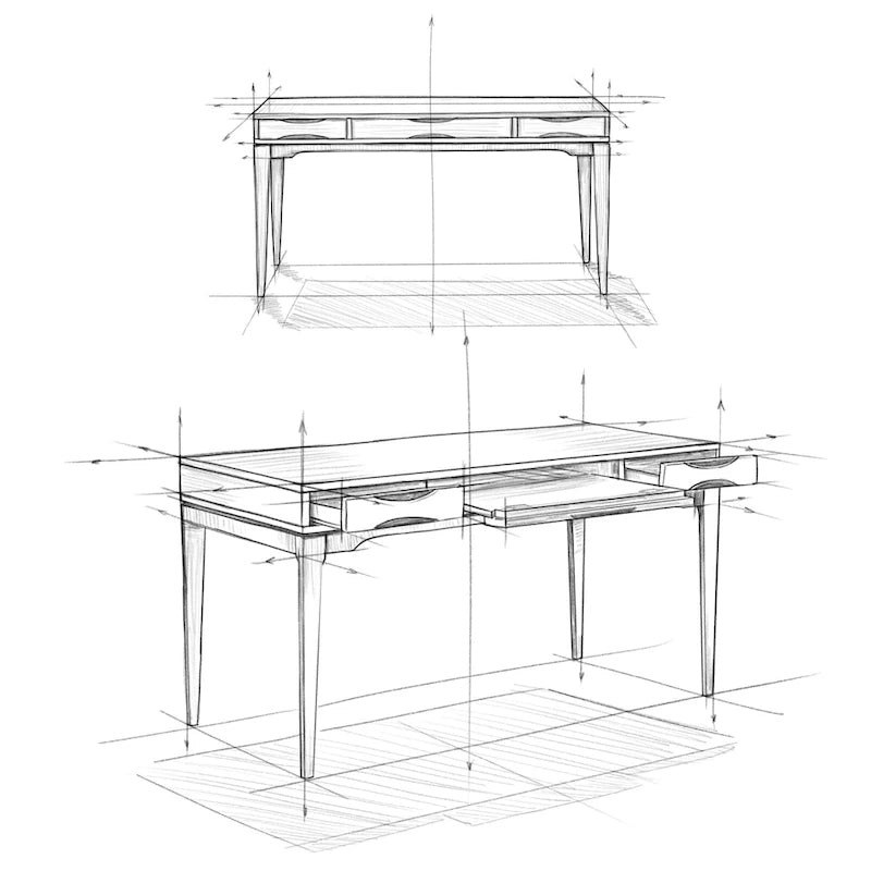 Solid Rubberwood Mid-Century Writing Desk, 60 in., 1 Person