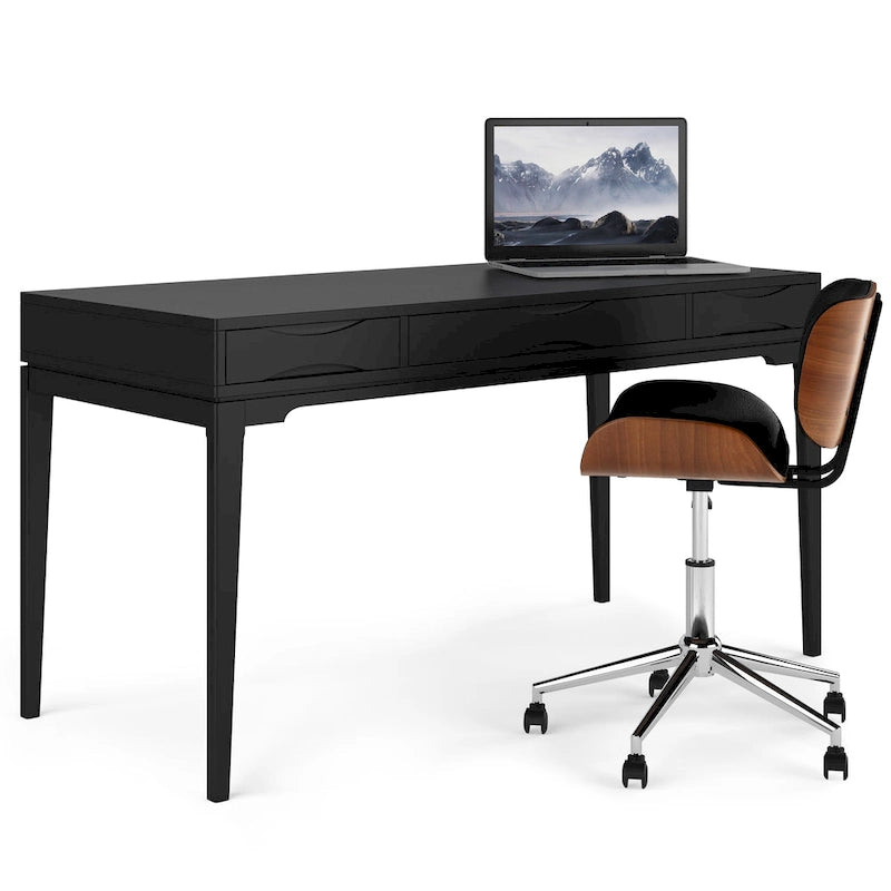 Solid Rubberwood Mid-Century Writing Desk, 60 in., 1 Person