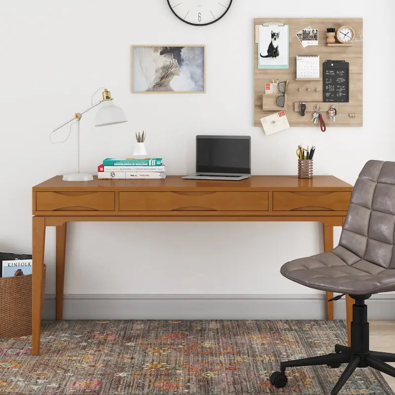 Solid Rubberwood Mid-Century Writing Desk, 60 in., 1 Person