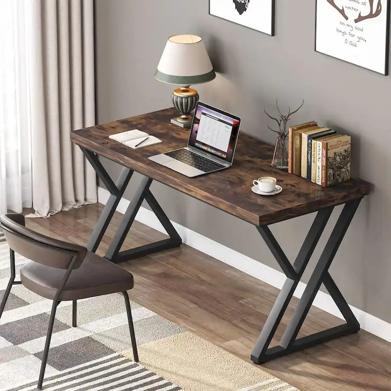55" Writing Desk, Vintage Brown, Z-Shape Leg, 1-Person