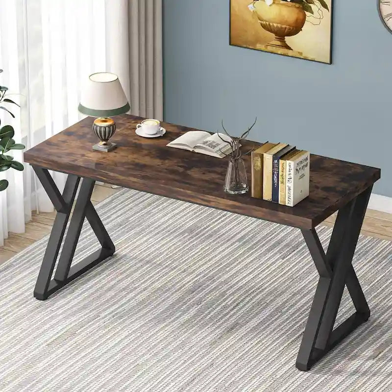 55" Writing Desk, Vintage Brown, Z-Shape Leg, 1-Person