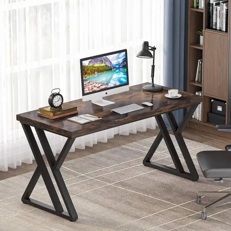 55" Writing Desk, Vintage Brown, Z-Shape Leg, 1-Person