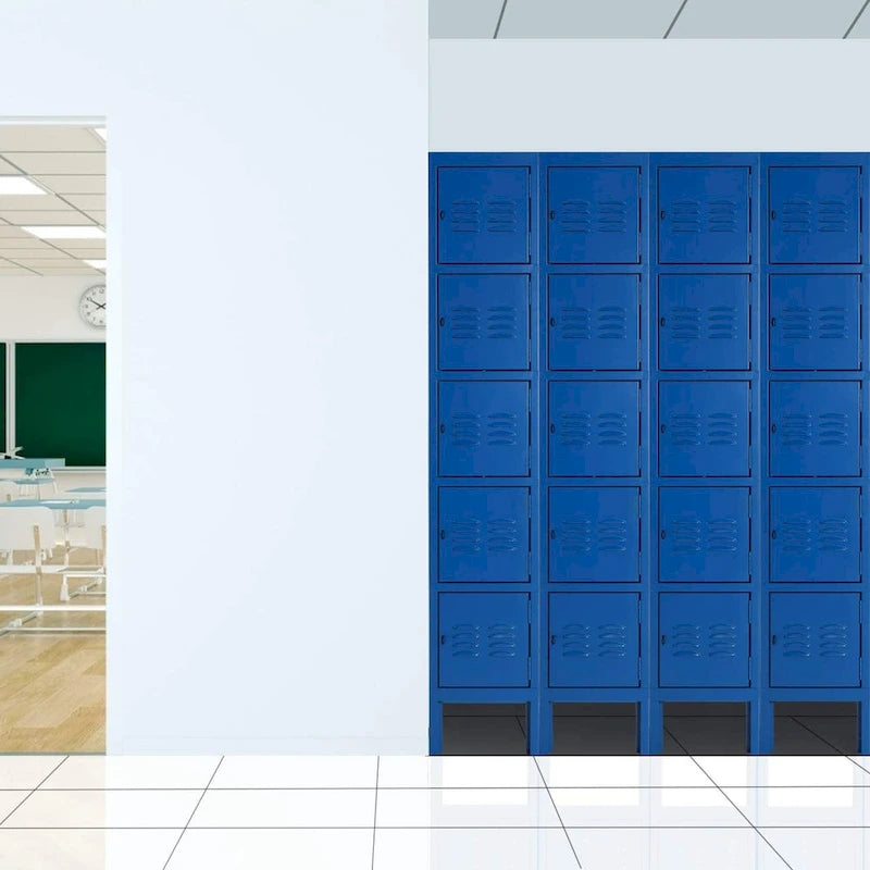 Blue/Grey 5-Door Metal Storage Locker, 1 User per Compartment