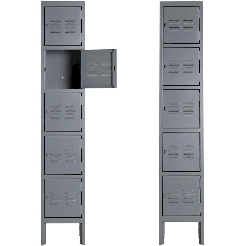 Blue/Grey 5-Door Metal Storage Locker, 1 User per Compartment