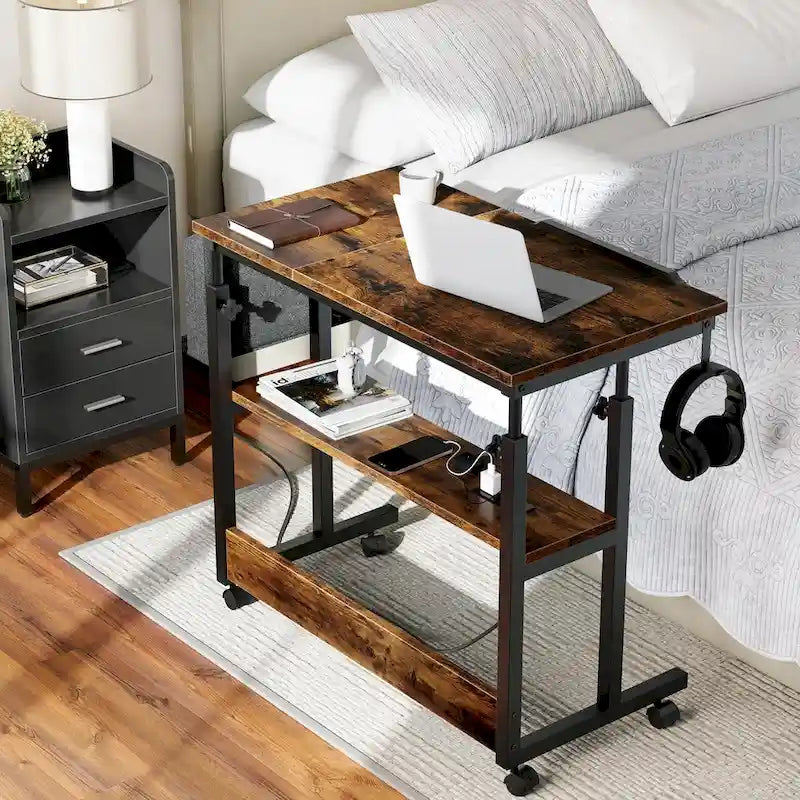 Height-Adjustable Rolling Laptop Desk with Charging Station, 1 Person