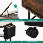Height-Adjustable Rolling Laptop Desk with Charging Station, 1 Person