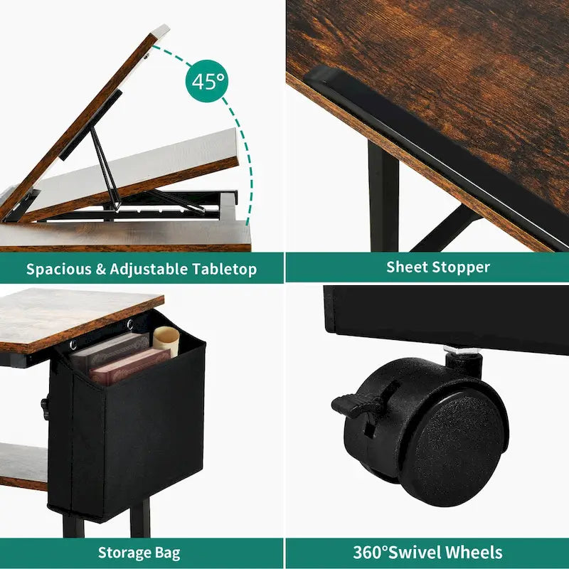 Height-Adjustable Rolling Laptop Desk with Charging Station, 1 Person