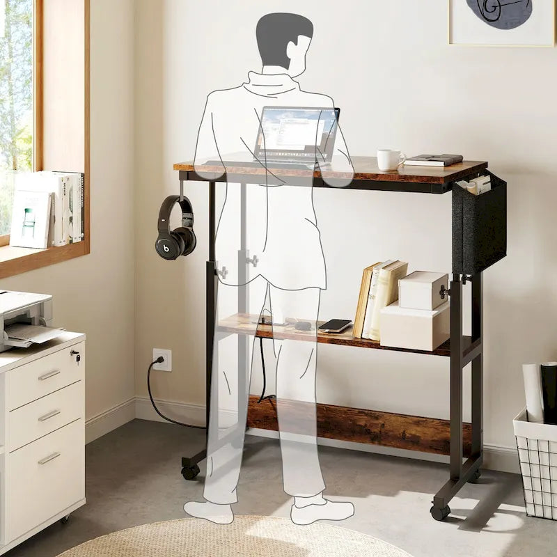 Height-Adjustable Rolling Laptop Desk with Charging Station, 1 Person