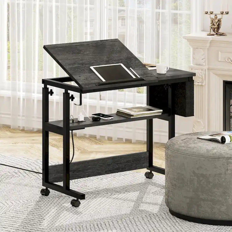 Height-Adjustable Rolling Laptop Desk with Charging Station, 1 Person