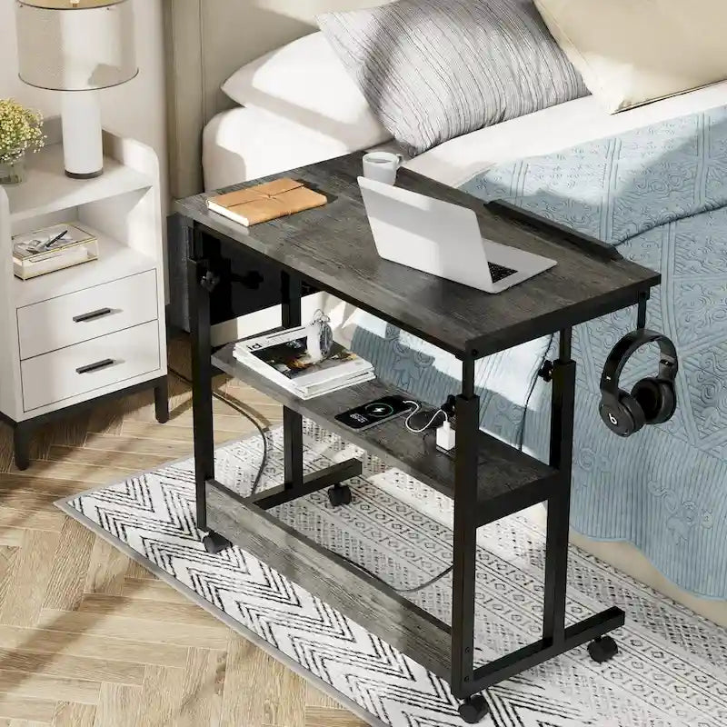 Height-Adjustable Rolling Laptop Desk with Charging Station, 1 Person