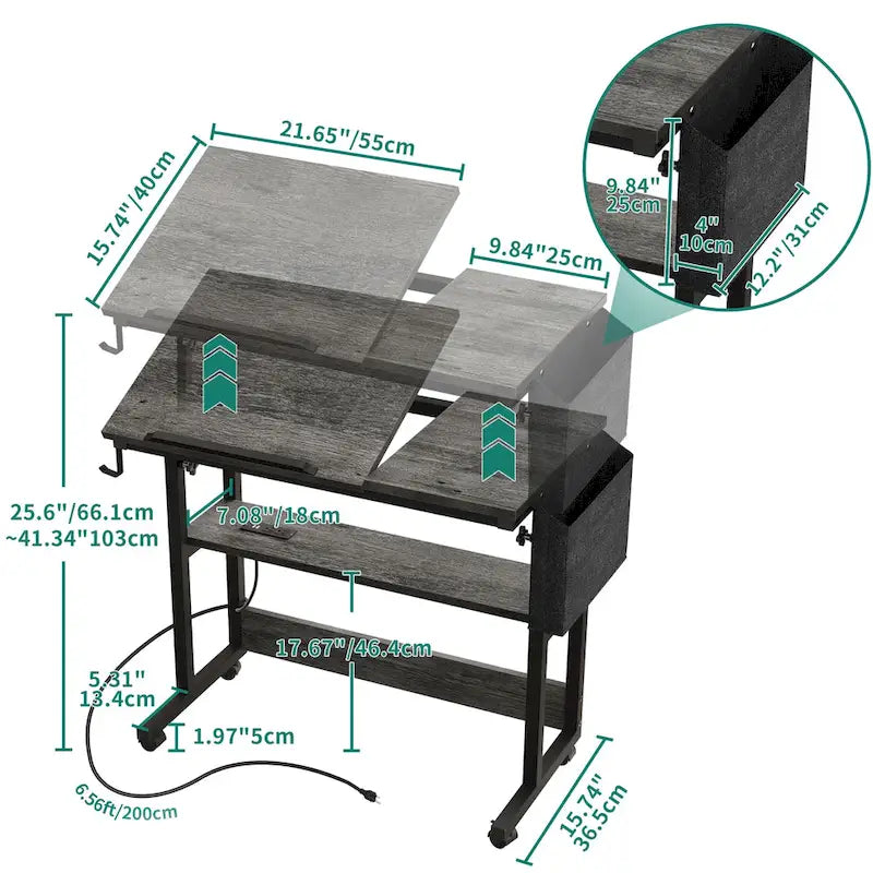Height-Adjustable Rolling Laptop Desk with Charging Station, 1 Person