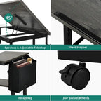 Height-Adjustable Rolling Laptop Desk with Charging Station, 1 Person