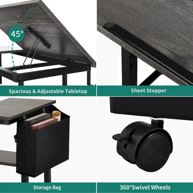 Height-Adjustable Rolling Laptop Desk with Charging Station, 1 Person