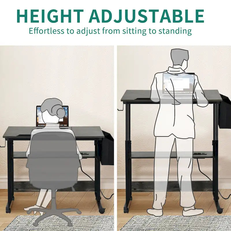 Height-Adjustable Rolling Laptop Desk with Charging Station, 1 Person