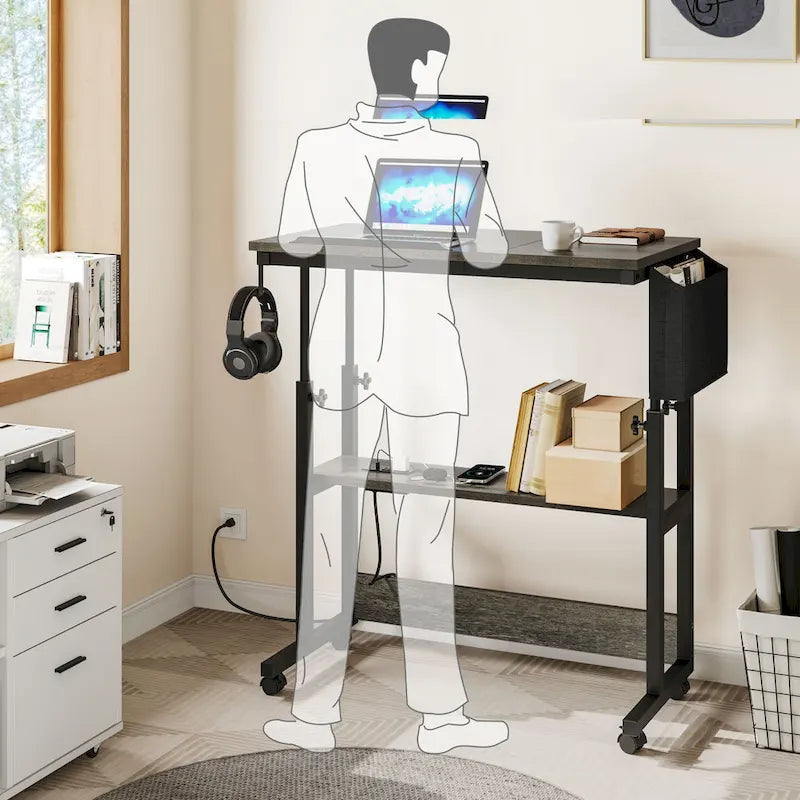 Height-Adjustable Rolling Laptop Desk with Charging Station, 1 Person
