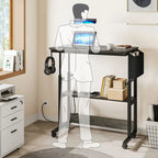 Height-Adjustable Rolling Laptop Desk with Charging Station, 1 Person