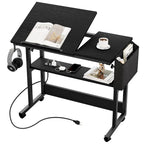 Height-Adjustable Rolling Laptop Desk with Charging Station, 1 Person