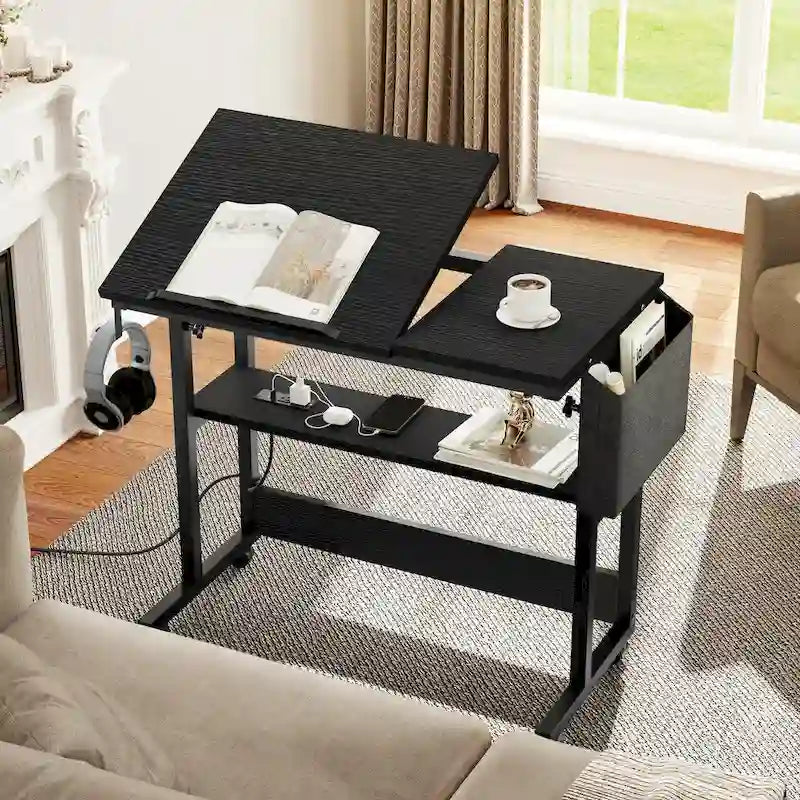 Height-Adjustable Rolling Laptop Desk with Charging Station, 1 Person